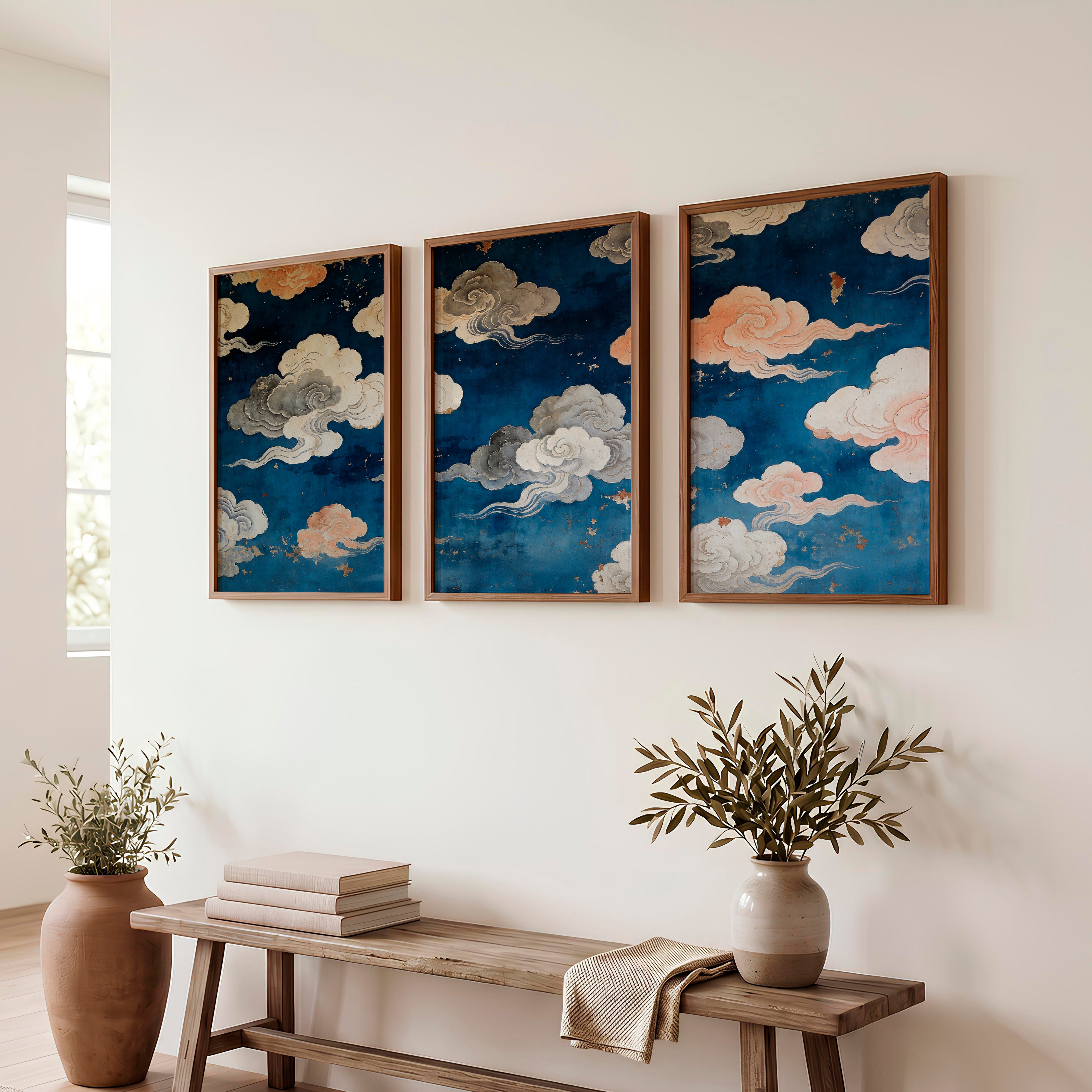 japandi interior style Painted Cloud Screen - Dark Brown Framed Poster No Border - Artworksets