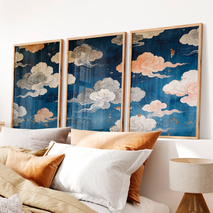japandi interior style Painted Cloud Screen - Natural Wood Framed Poster No Border - Artworksets