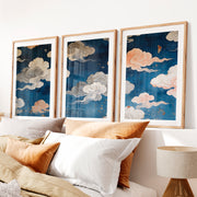 japandi interior style Painted Cloud Screen- Natural Wood Framed Poster with White Border - Artworksets