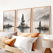 Zen Stone japandi interior style Print - Natural Wood Framed Poster No Border - Artworksets