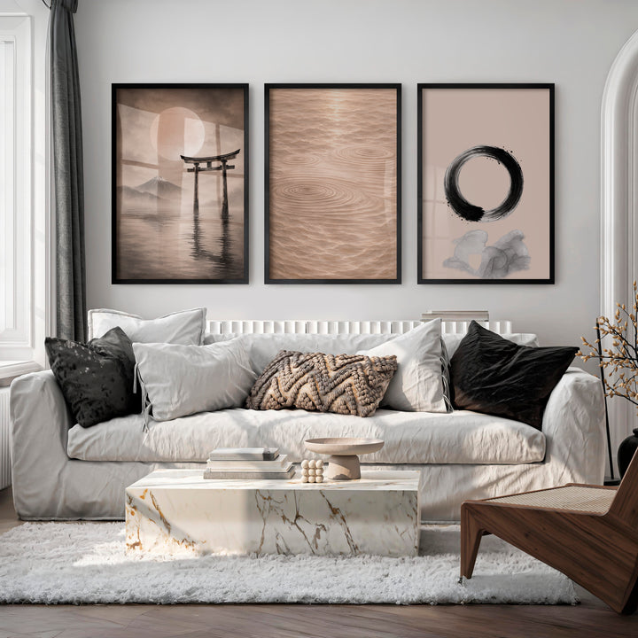 Torii Stillness japandi interior Panels - Black Framed Poster No Border - Artworksets