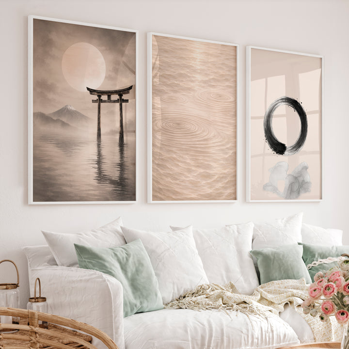Torii Stillness japandi interior Panels - White Framed Poster No Border - Artworksets