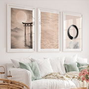 Torii Stillness japandi interior Panels - White Framed Poster with White Border - Artworksets