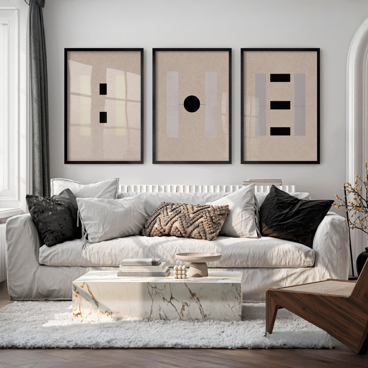 japandi minimalist Geometric Panel Wall Art - Black Framed Poster No Border - Artworksets