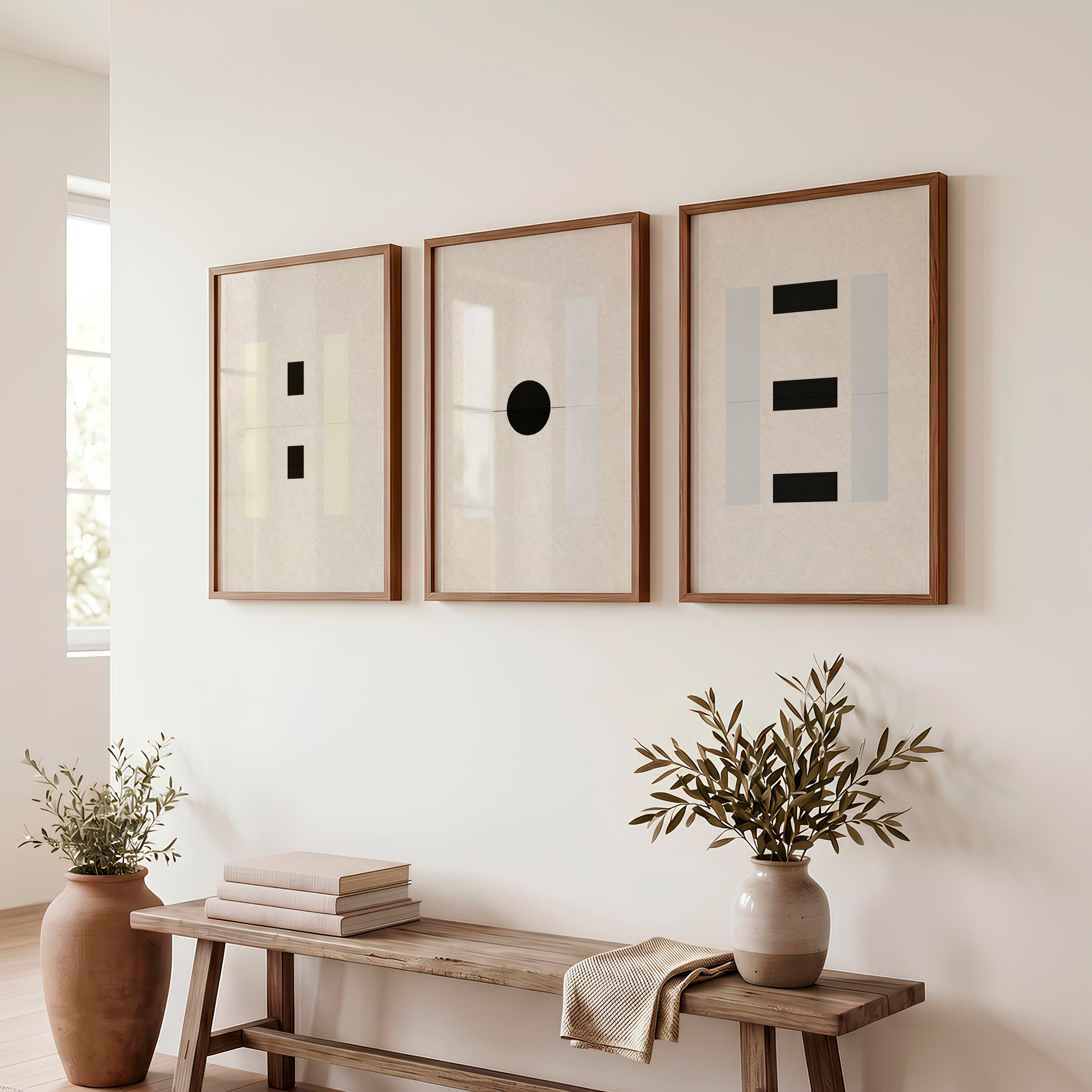 japandi minimalist Geometric Panel Wall Art - Dark Brown Framed Poster No Border - Artworksets