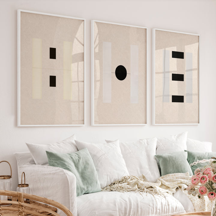 japandi minimalist Geometric Panel Wall Art - White Framed Poster No Border - Artworksets