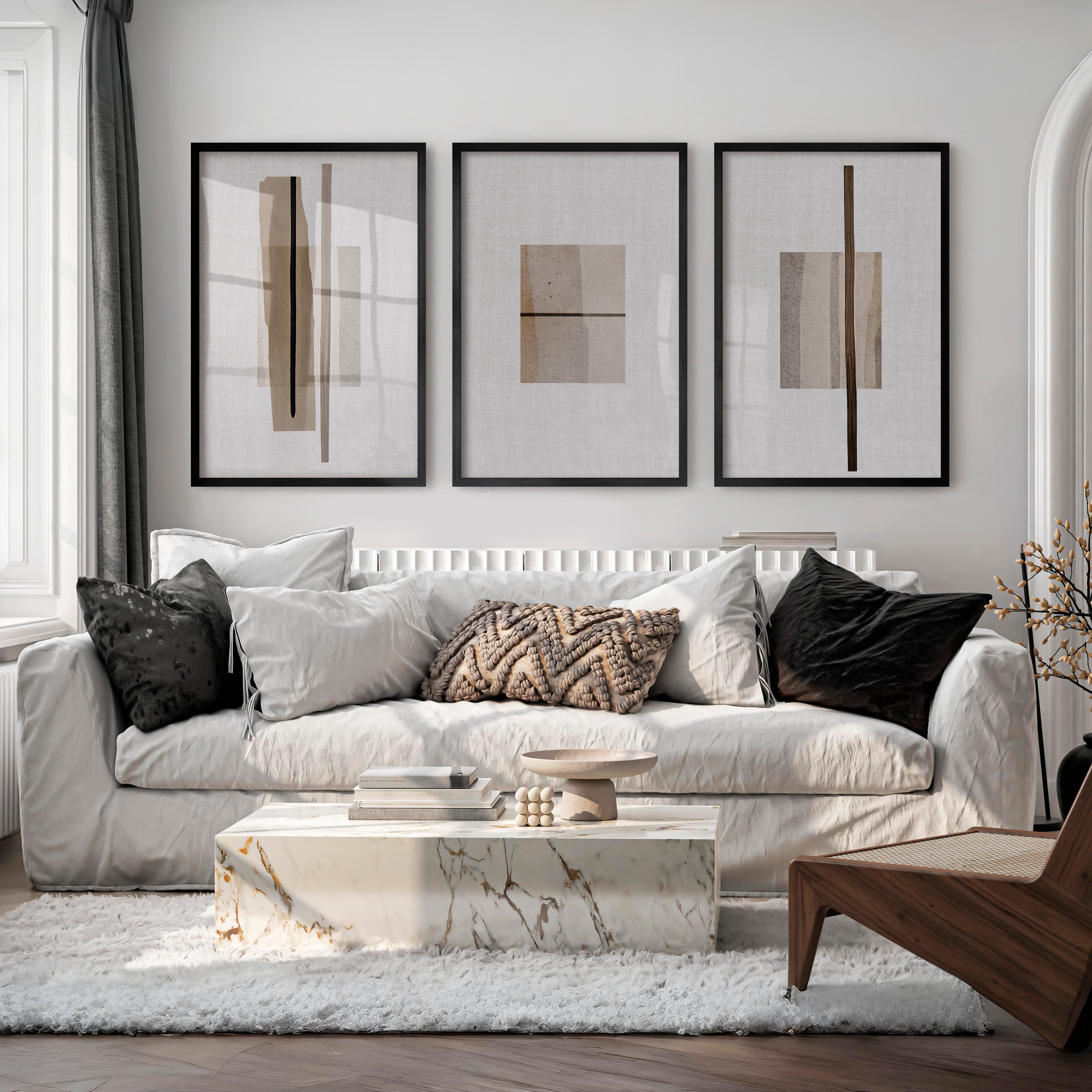 Linear Panels japandi minimalist Wall Art - Black Framed Poster No Border - Artworksets