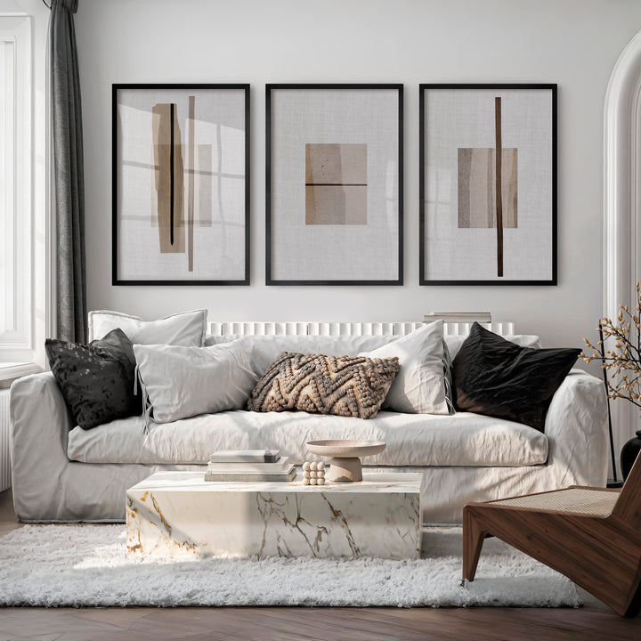 Linear Panels japandi minimalist Wall Art - Black Framed Poster No Border - Artworksets