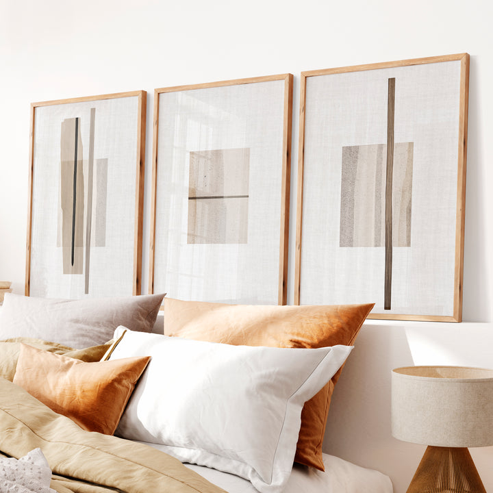Linear Panels japandi minimalist Wall Art - Natural Wood Framed Poster No Border - Artworksets