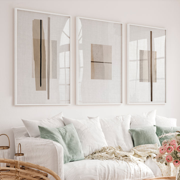 Linear Panels japandi minimalist Wall Art - White Framed Poster No Border - Artworksets