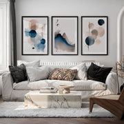 japandi minimalist Blue Ink Mountain - Black Framed Poster with White Border - Artworksets