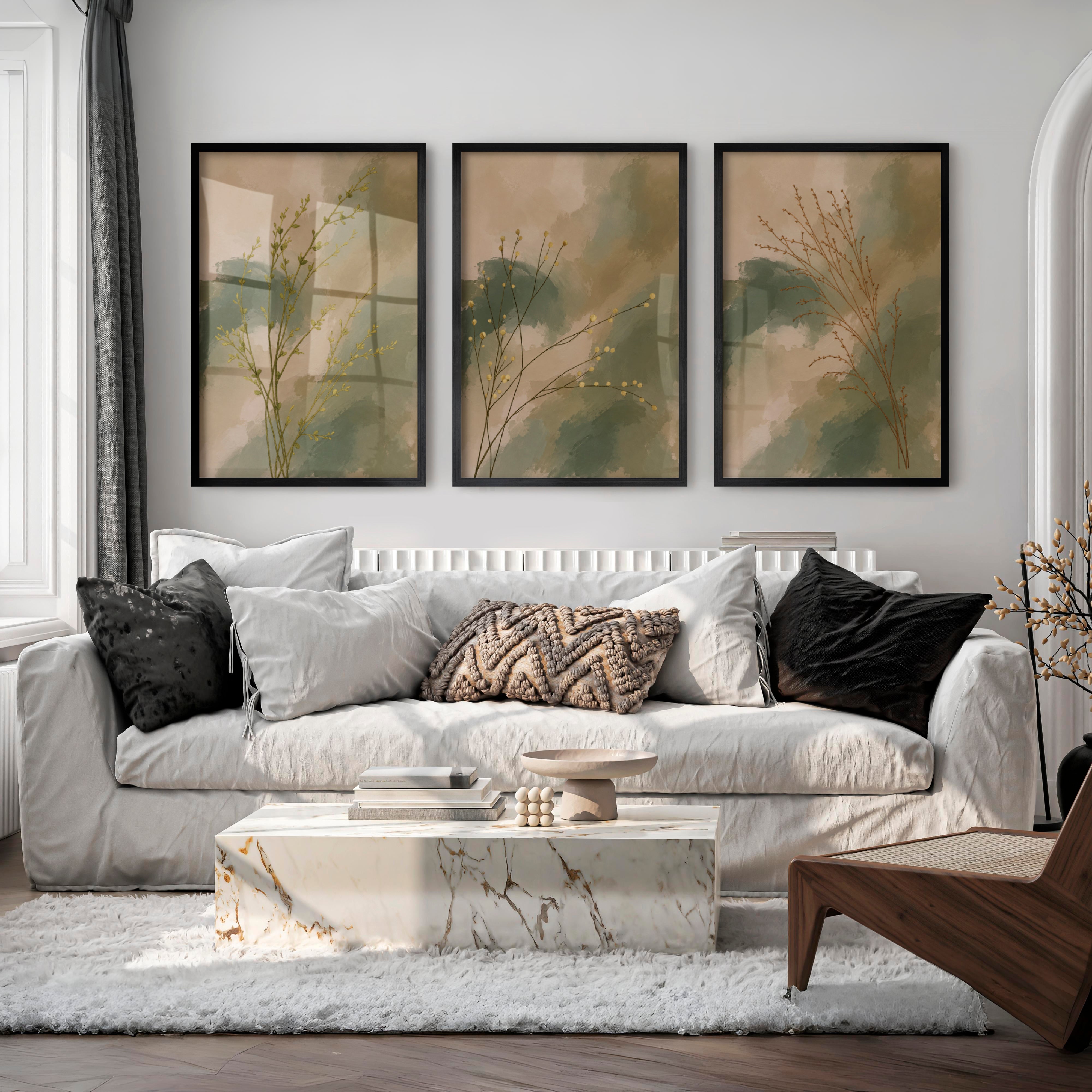 Botanical Stems japandi painting - Black Framed Poster No Border - Artworksets