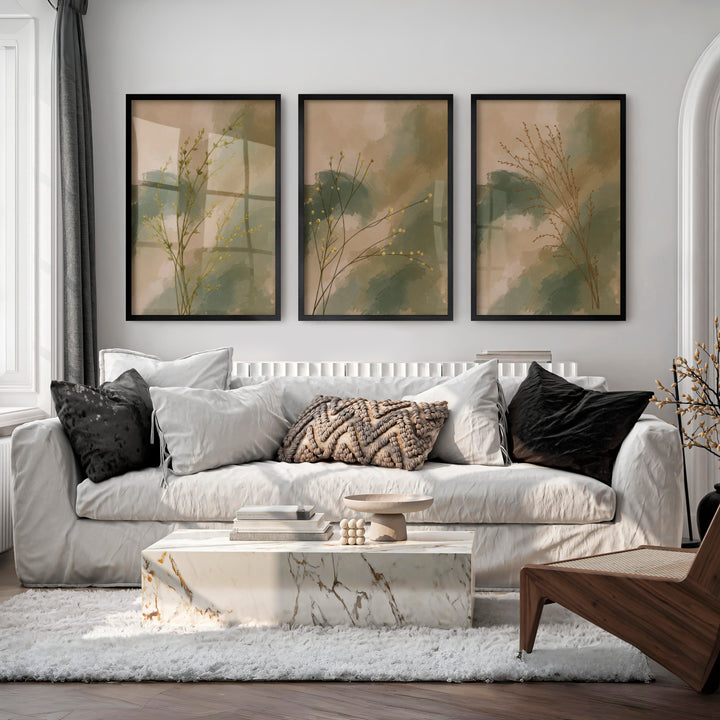 Botanical Stems japandi painting - Black Framed Poster No Border - Artworksets