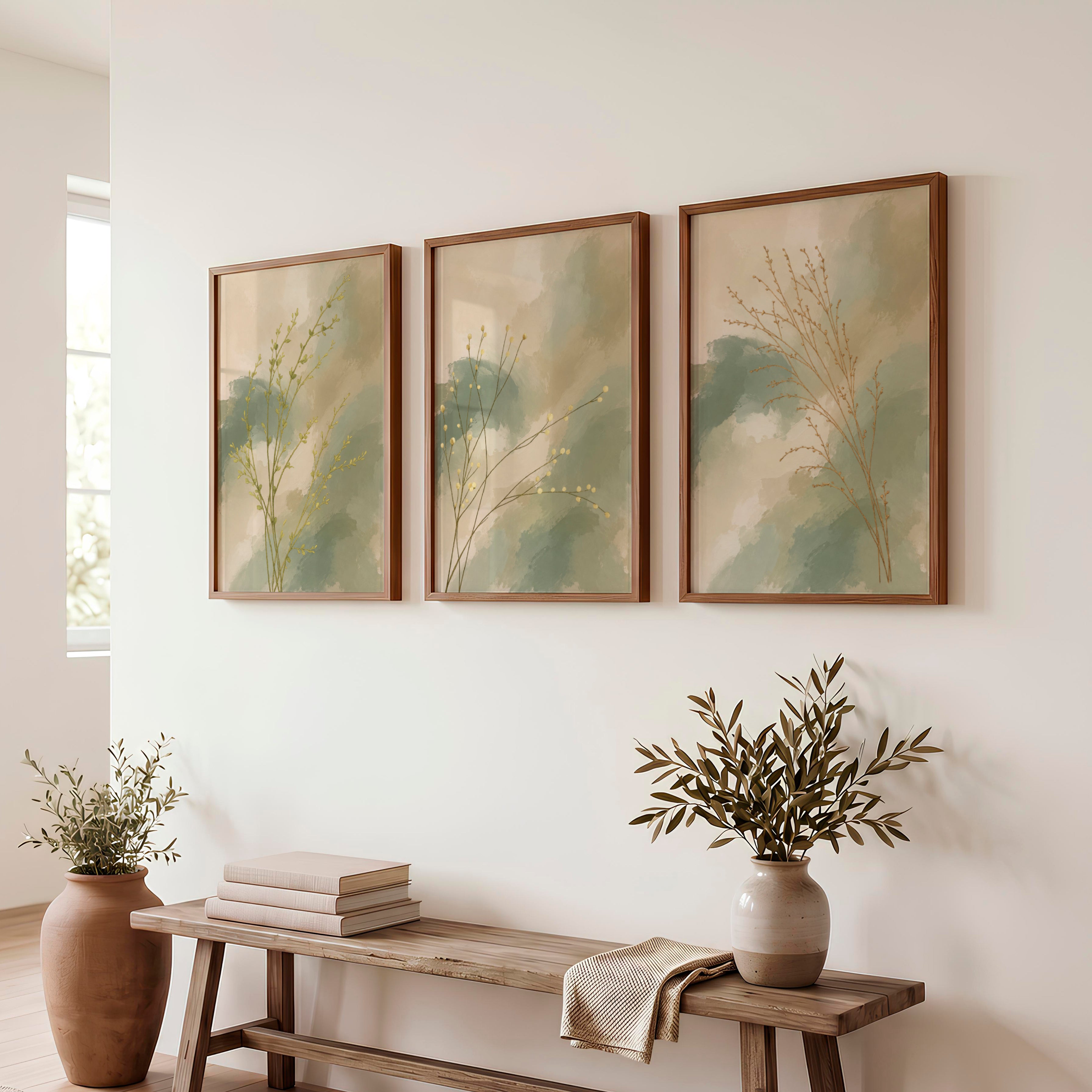 Botanical Stems japandi painting - Dark Brown Framed Poster No Border - Artworksets