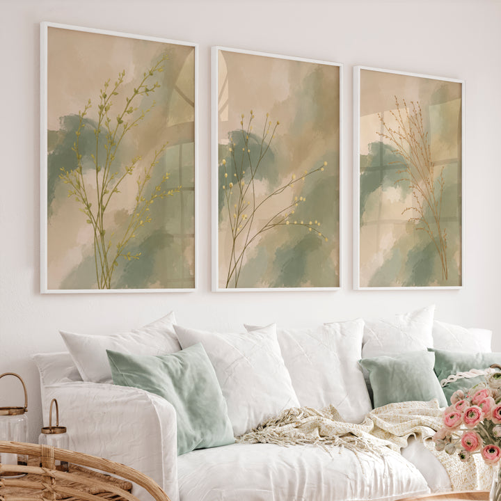 Botanical Stems japandi painting - White Framed Poster No Border - Artworksets