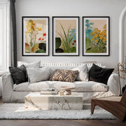japandi painting Botanical Meadow Study - Black Framed Poster with White Border - Artworksets