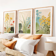 japandi painting Botanical Meadow Study- Natural Wood Framed Poster with White Border - Artworksets