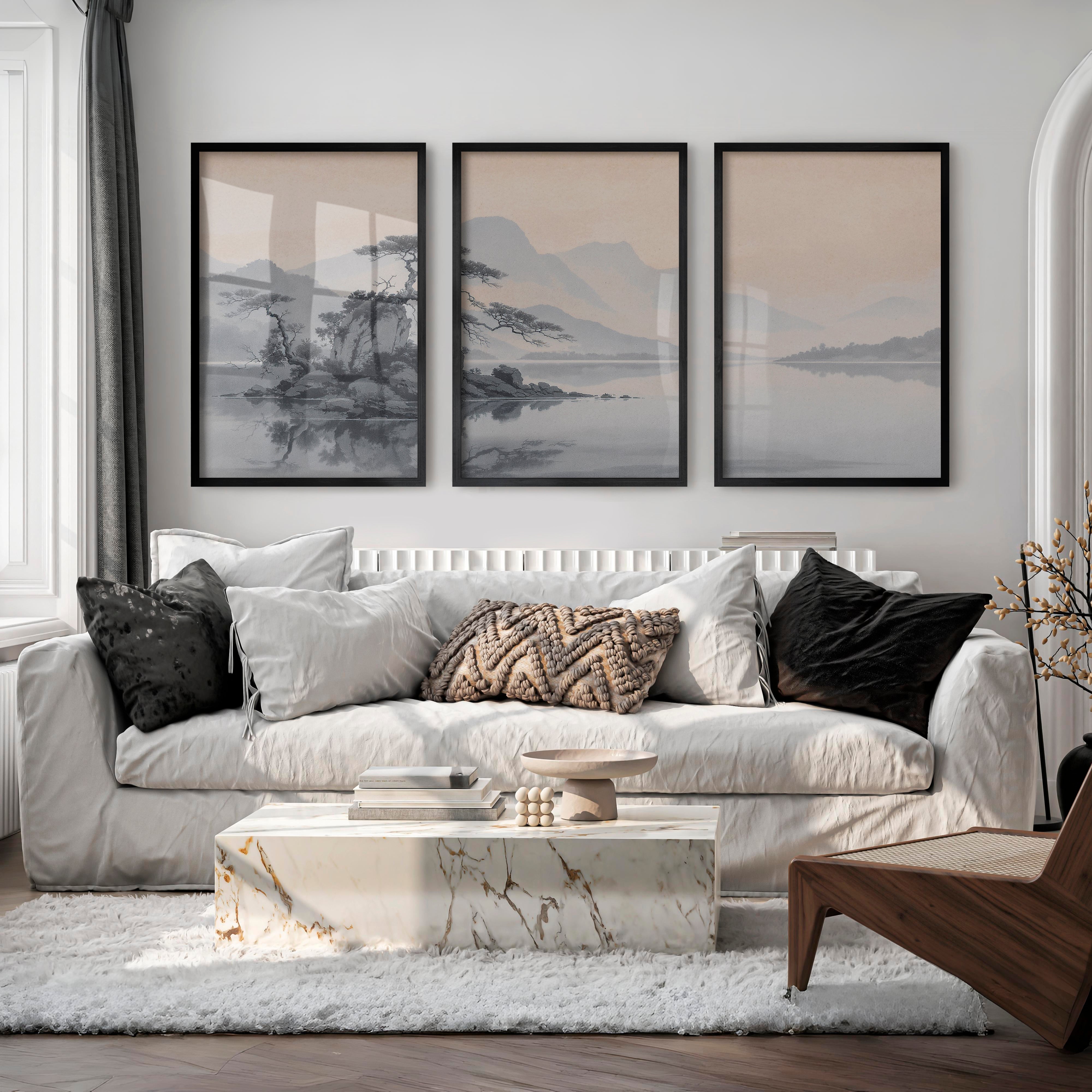 Pine Island Reflection japandi Painting - Black Framed Poster No Border - Artworksets