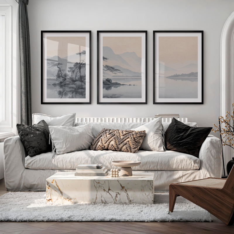Pine Island Reflection japandi Painting - Black Framed Poster with White Border - Artworksets