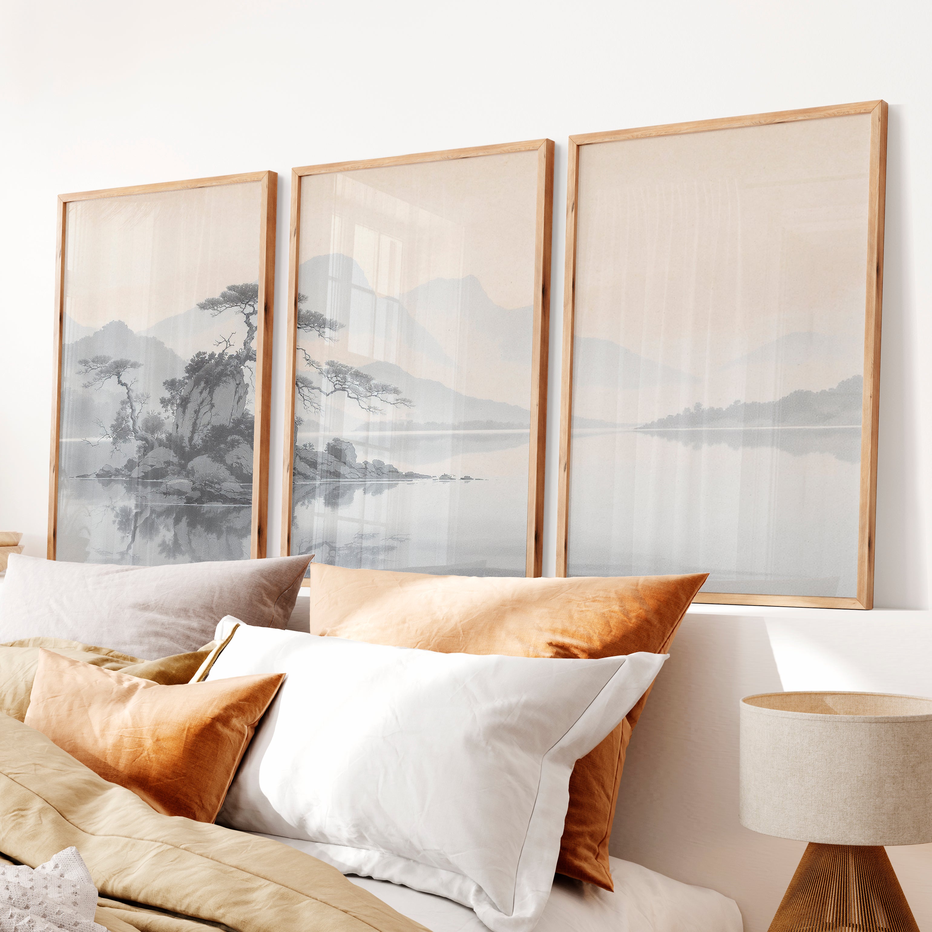 Pine Island Reflection japandi Painting - Natural Wood Framed Poster No Border - Artworksets