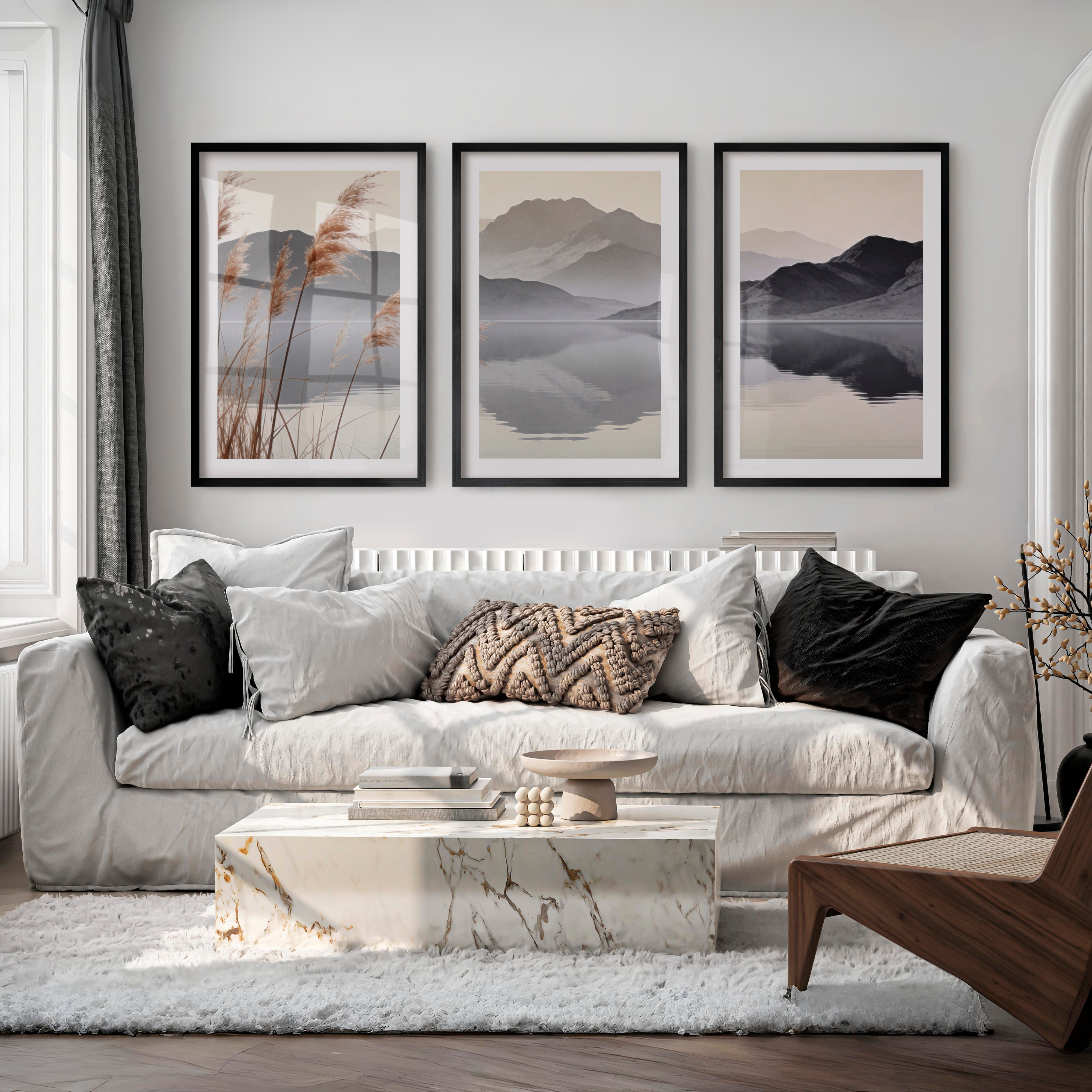 Reed Lake Japandi Print - Black Framed Poster with White Border - Artworksets
