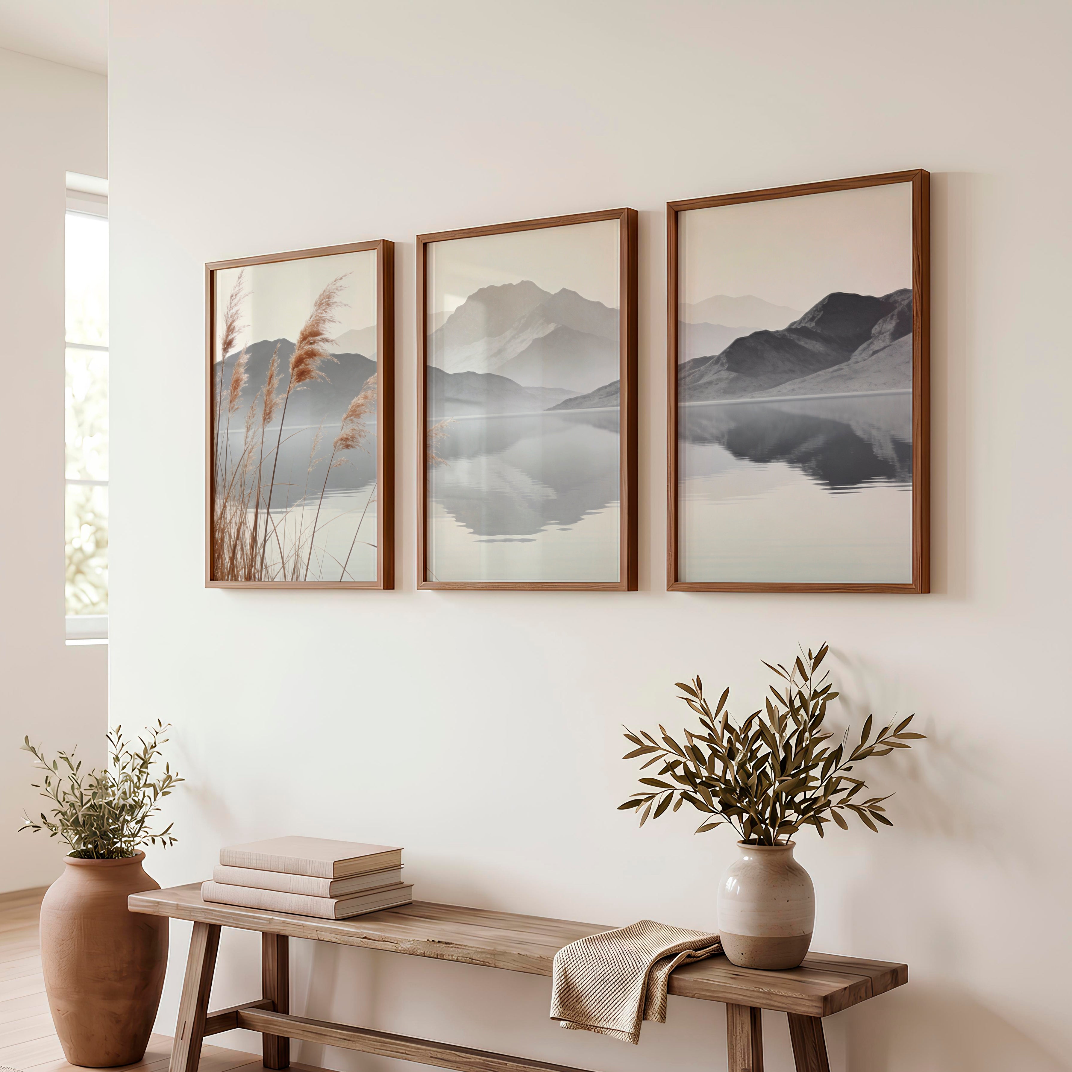 Reed Lake Japandi Print - Dark Brown Framed Poster No Border - Artworksets