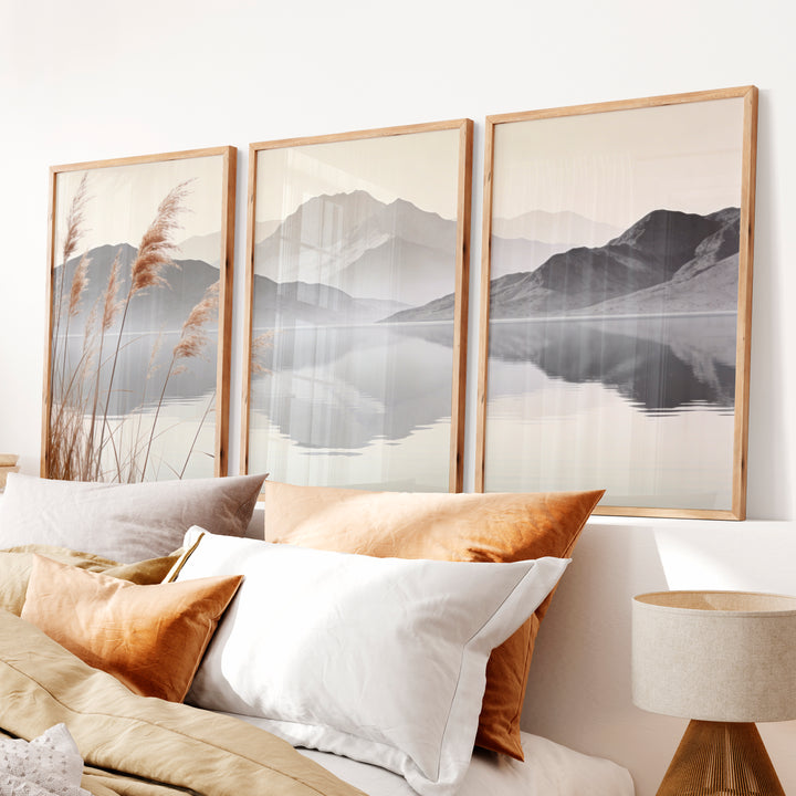 Reed Lake Japandi Print - Natural Wood Framed Poster No Border - Artworksets