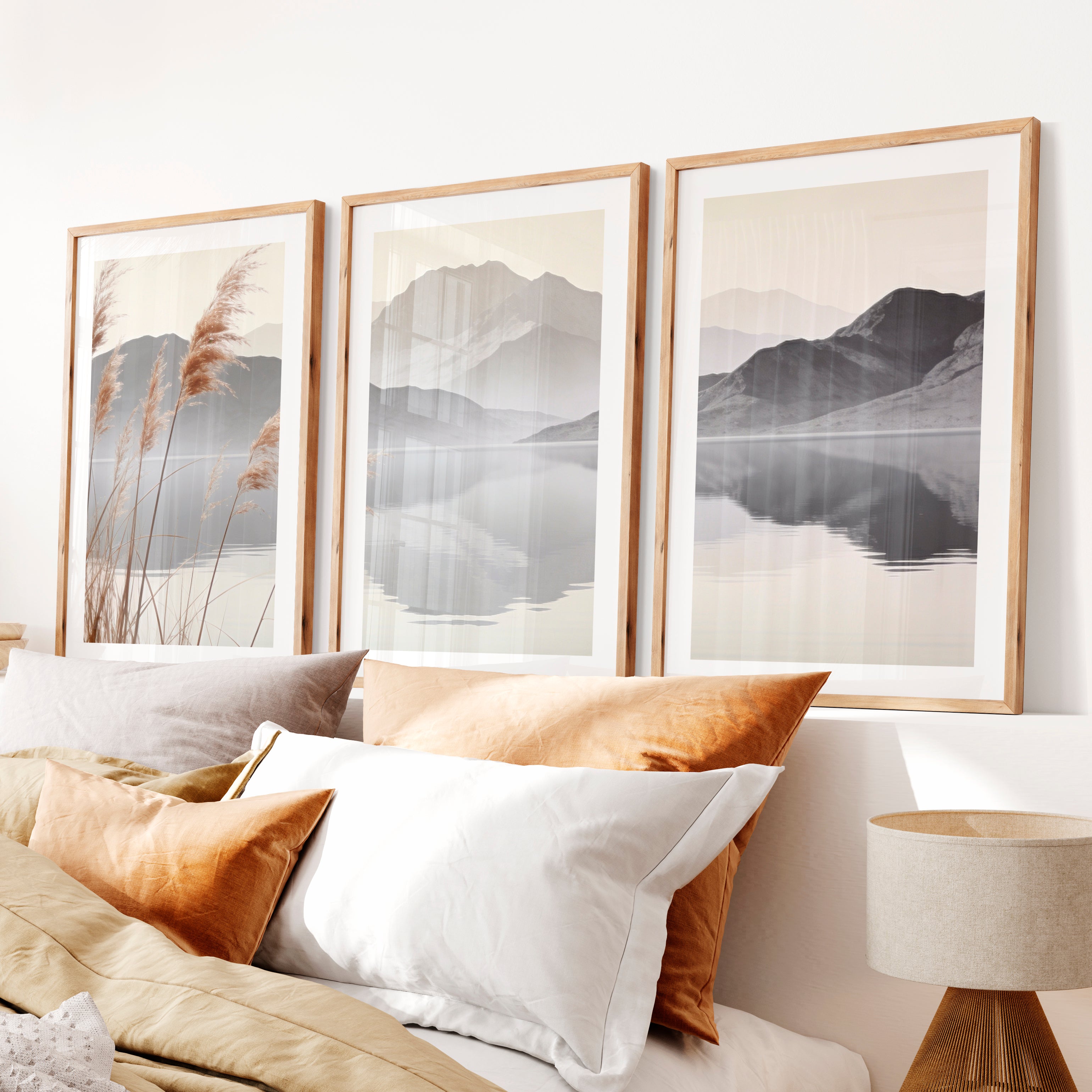 Reed Lake Japandi Print- Natural Wood Framed Poster with White Border - Artworksets