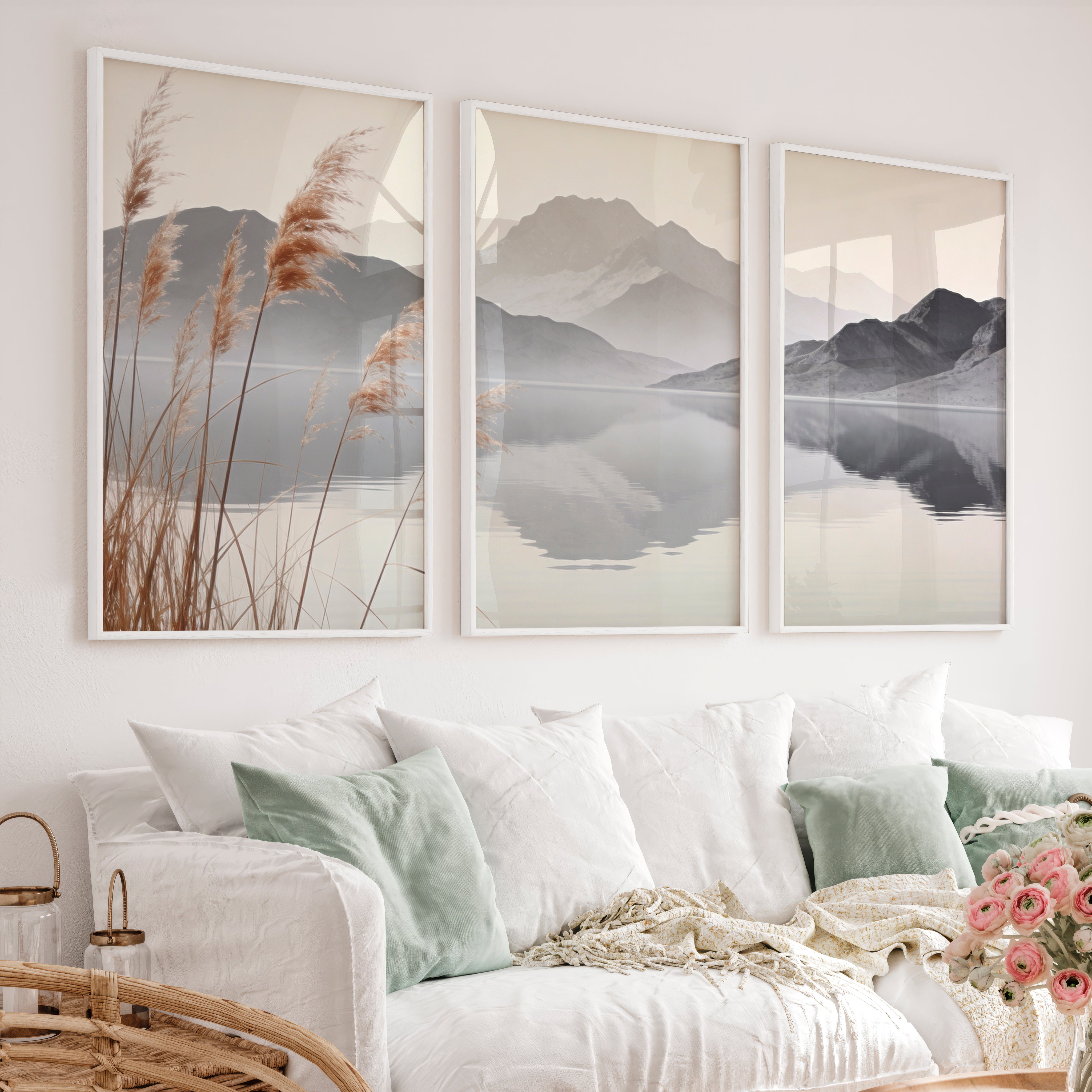 Reed Lake Japandi Print - White Framed Poster No Border - Artworksets