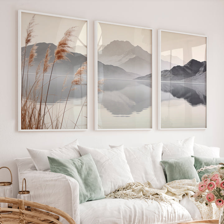 Reed Lake Japandi Print - White Framed Poster No Border - Artworksets