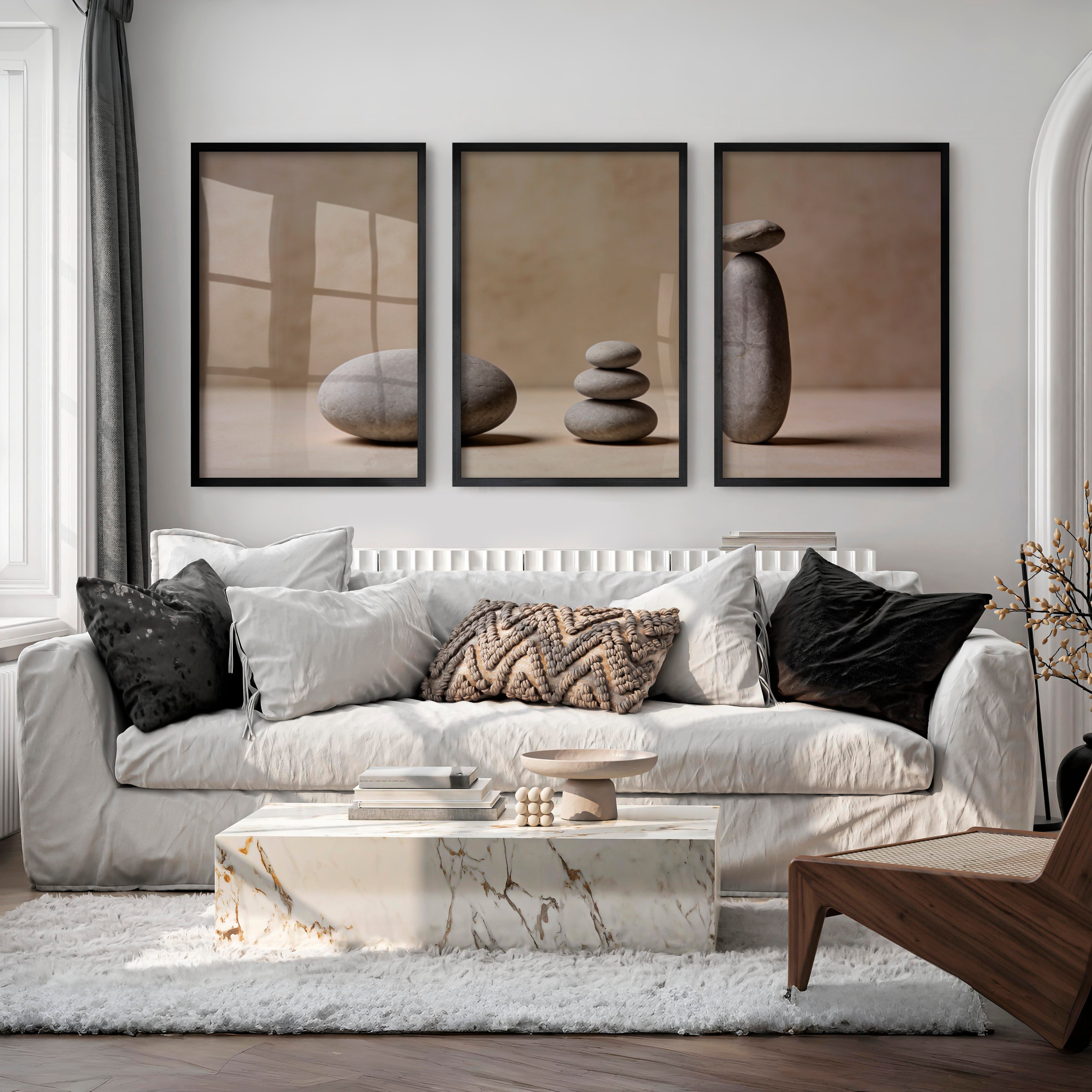 Balanced Stones japandi print - Black Framed Poster No Border - Artworksets