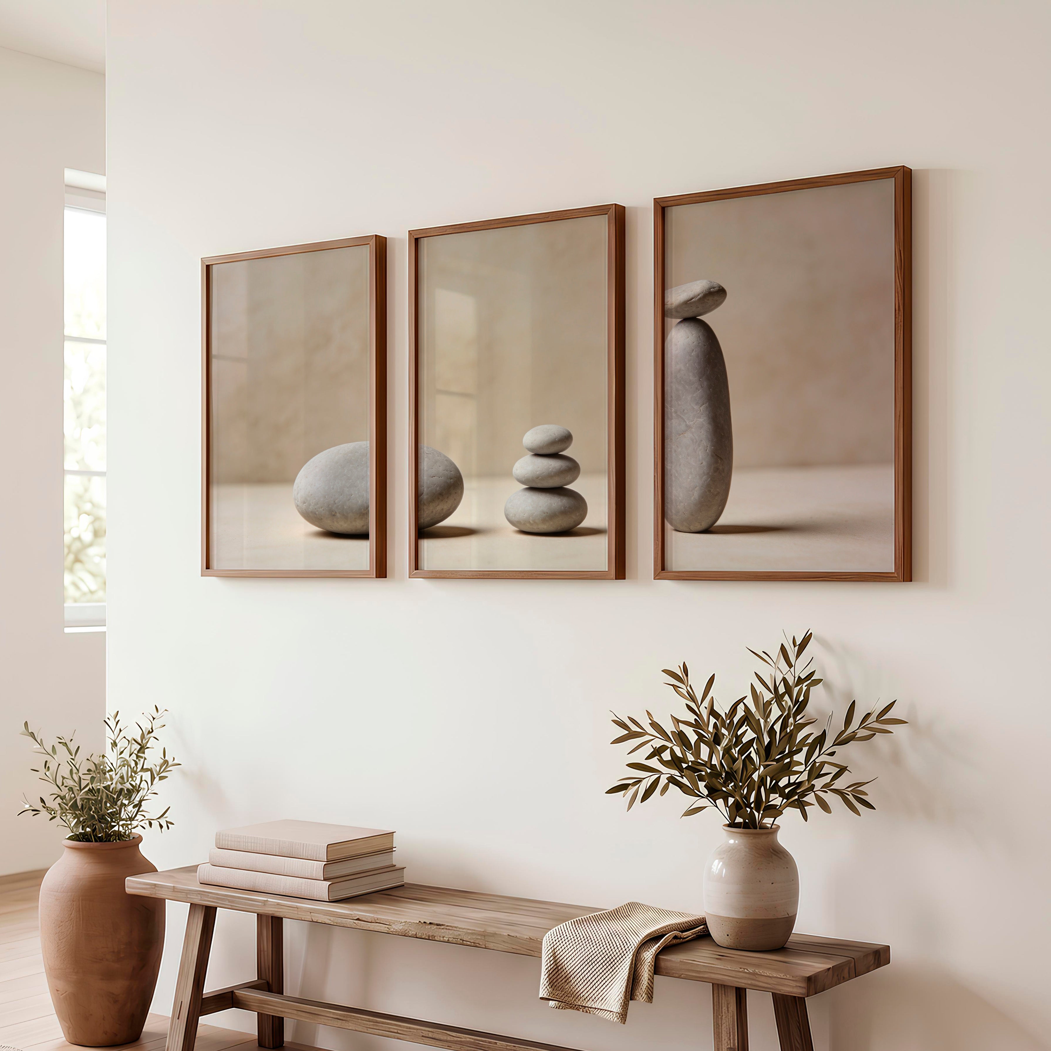Balanced Stones japandi print - Dark Brown Framed Poster No Border - Artworksets
