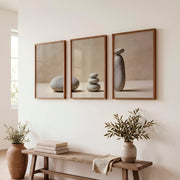 Balanced Stones japandi print - Dark Brown Framed Poster No Border - Artworksets