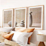 Balanced Stones japandi print- Natural Wood Framed Poster with White Border - Artworksets