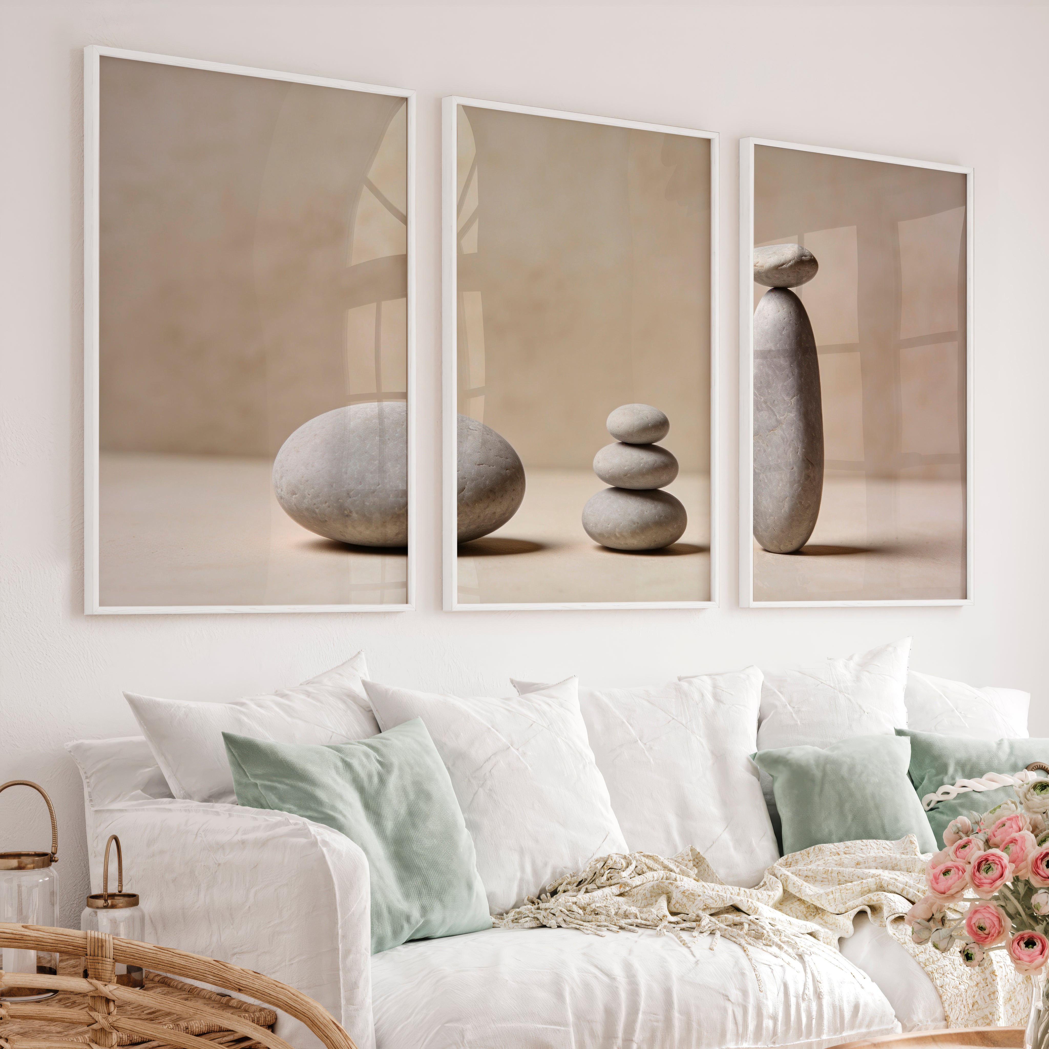 Balanced Stones japandi print - White Framed Poster No Border - Artworksets