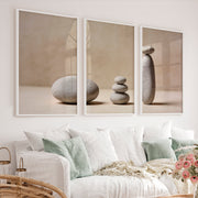 Balanced Stones japandi print - White Framed Poster No Border - Artworksets