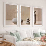 Balanced Stones japandi print - White Framed Poster with White Border - Artworksets