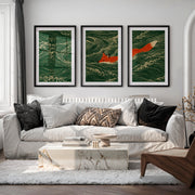 Swimming Fox japandi print - Black Framed Poster with White Border - Artworksets