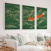 Swimming Fox japandi print - White Framed Poster No Border - Artworksets
