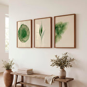 Green Botanical japandi print with Tree Ring - Dark Brown Framed Poster No Border - Artworksets