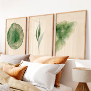 Green Botanical japandi print with Tree Ring - Natural Wood Framed Poster No Border - Artworksets