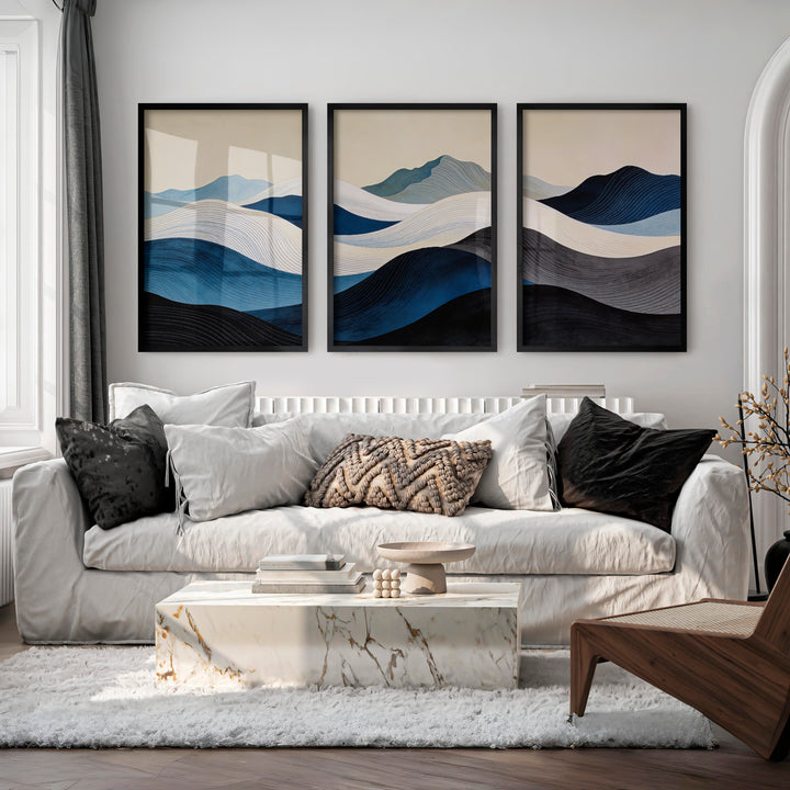 Layered Blue Hills japandi room decor Art - Black Framed Poster No Border - Artworksets