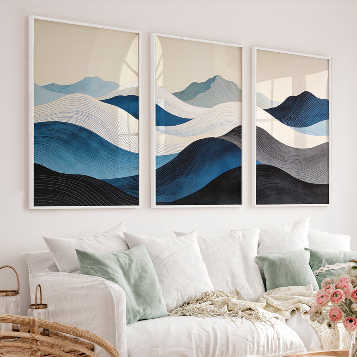 Layered Blue Hills japandi room decor Art - White Framed Poster No Border - Artworksets