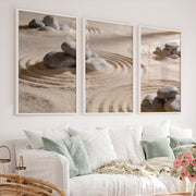 Grey Stone Circles japandi room decor - White Framed Poster No Border - Artworksets