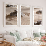 Grey Stone Circles japandi room decor - White Framed Poster with White Border - Artworksets