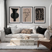 Abstract Vase Japandi Room Decor with Botanical Panel - Black Framed Poster with White Border - Artworksets