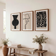 Abstract Vase Japandi Room Decor with Botanical Panel - Dark Brown Framed Poster with White Border - Artworksets