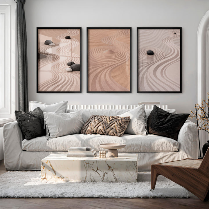 Flowing Sand japandi Print - Black Framed Poster No Border - Artworksets