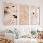 Flowing Sand japandi Print - White Framed Poster No Border - Artworksets