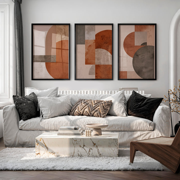 Layered Arches Japandi Style Art in Earth Tones - Black Framed Poster No Border - Artworksets